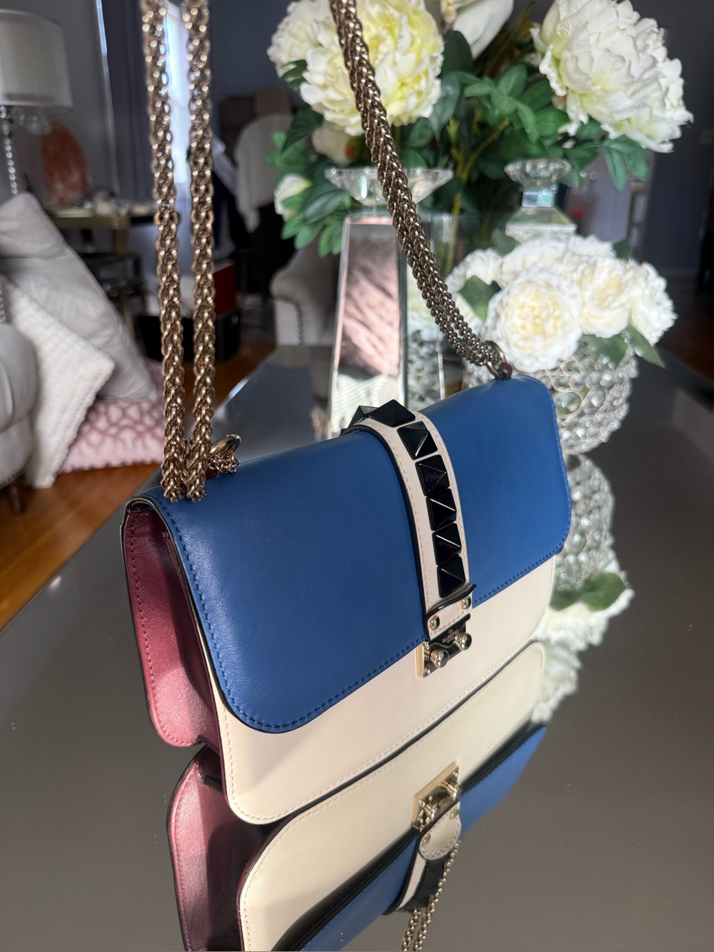 Valentino Blue, wine red and Cream Leather —shoulder and  cross-body